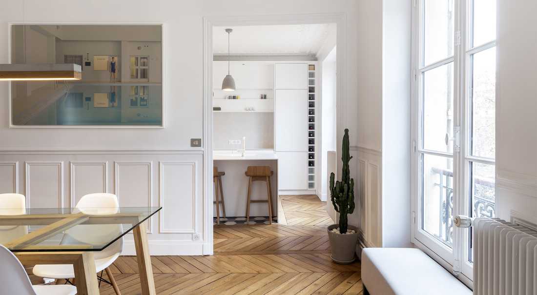 Aménagement d'un cuisine ouverte dans un salon par un architecte à Tours