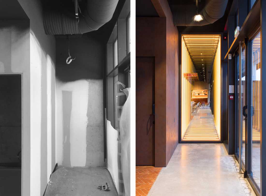Design intérieur du couloir d'un restaurant en photos aant-après