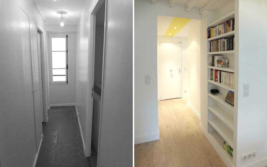 Un décorateur d’intérieur aménage une bibliothèque dans un appartement en Centre-Val de Loire.