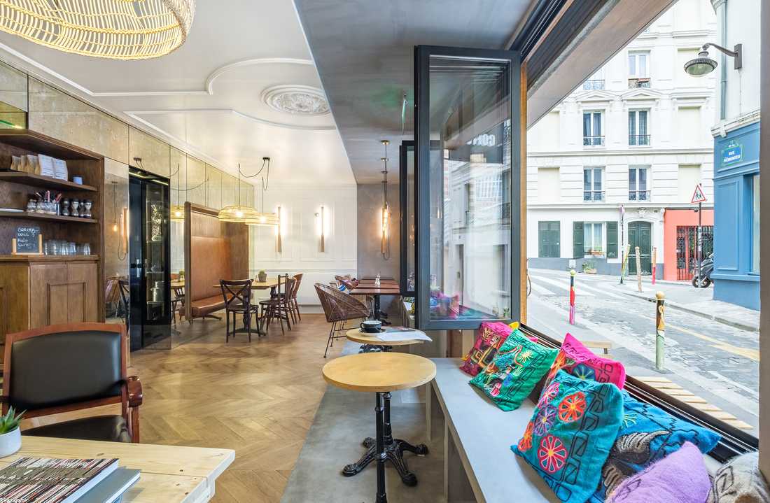 Aménagement d'un café chic par un architecte spécialiste de l'architecture commerciale à Tours