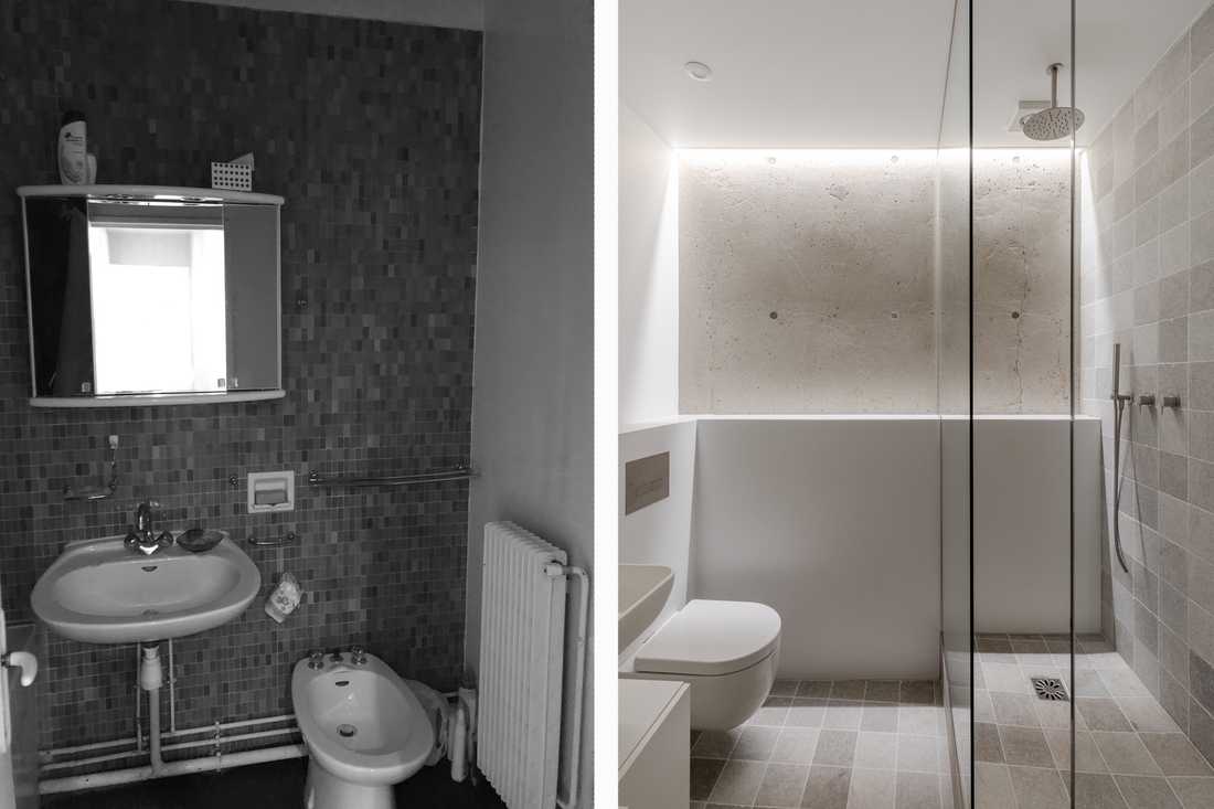 Avant - après : Rénovation de la salle de bain d'un appartement des années 70 à Tours