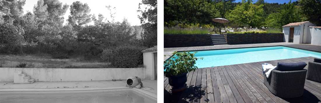Avant-après : relooking d'un jardin avec piscine par un paysagiste à Tours