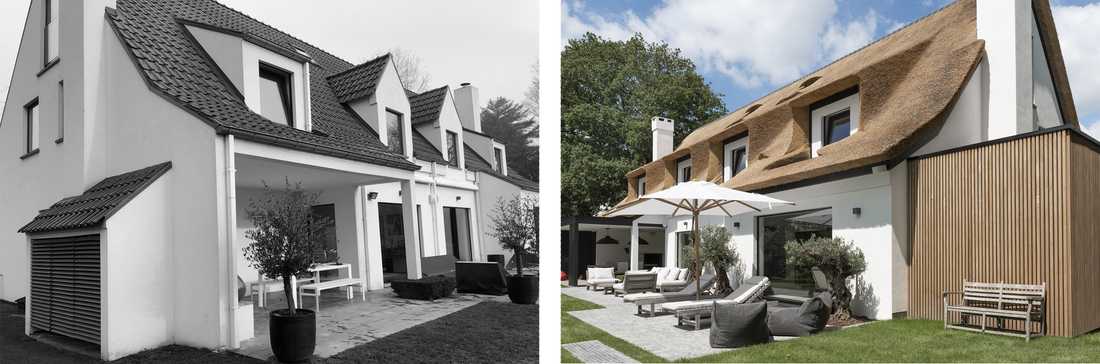 Photo avant-après de la restructuration complète d'une villa par un architecte d'intérieur à Tours