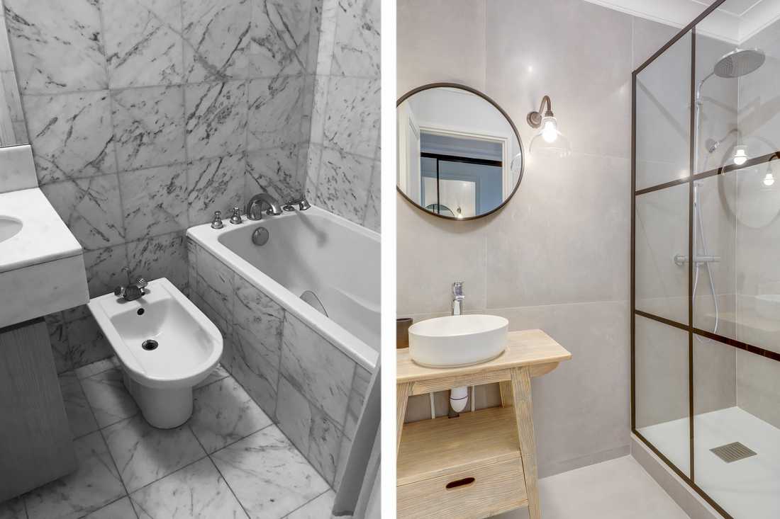 Avant - après : Rénovation d'une salle de bain par un architecte d'intérieur en Touraine