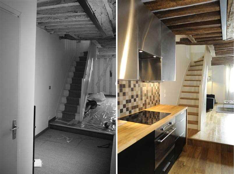 Aménagement d'une cuisine ouverte dans un duplex en Touraine