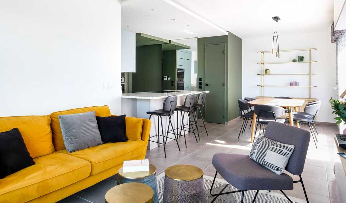 Interior design of the living room of a new apartment in Tours