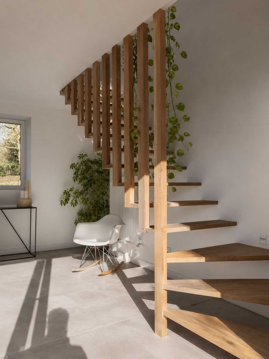 Escalier aménagé par un architecte d'interieur dans un corps de ferme