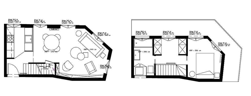 Plan de l'architecture intérieur d'un duplex à Tours