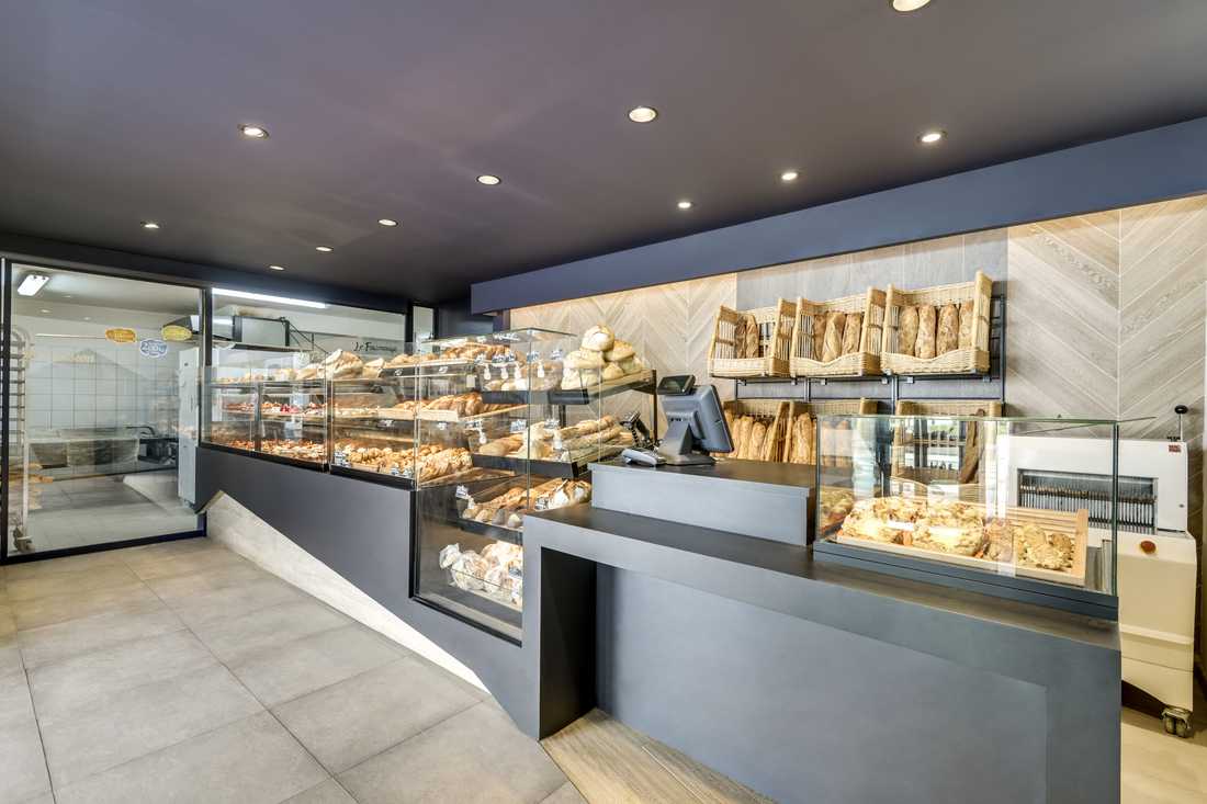 Présentoire d'une boulangerie réalisé sur mesure par un architecte d'intérieur à Tours