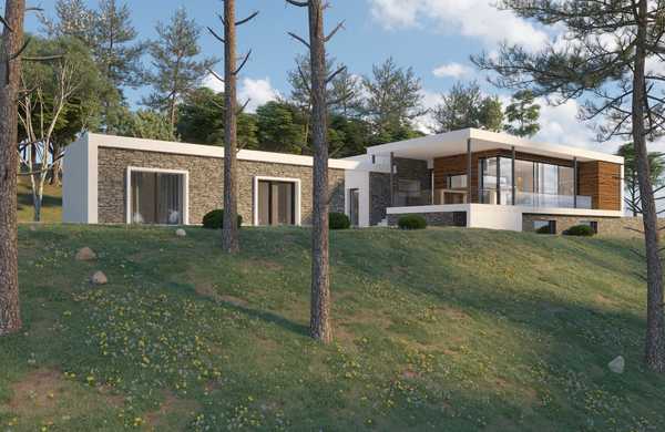 Construction d'une villa contemporaine - vue extérieure