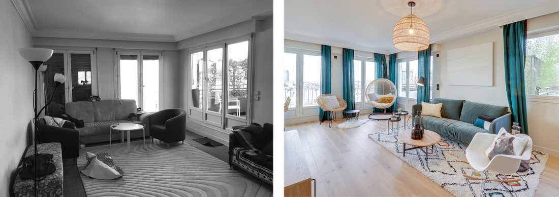 Avant - après : Aménagement du salon d'un appartement des années 60 par un architecte d'intérieur à Tours