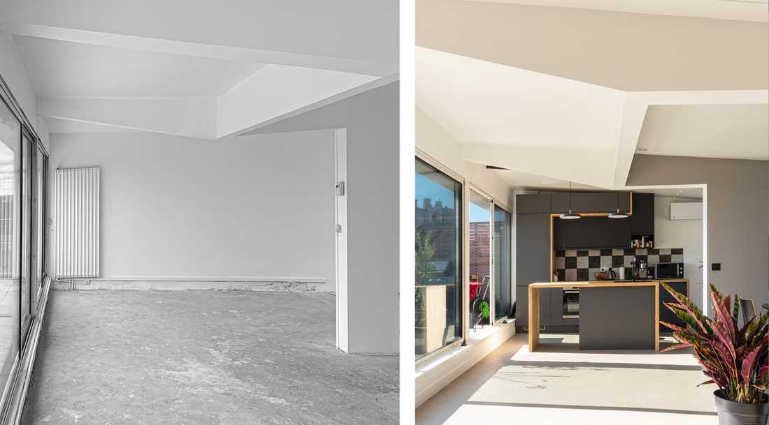 Avant-Après : Aménagement d'une cuisine ouverte dans un duplex par un architecte à Tours